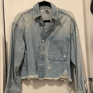 H&M Light Blue Distressed Button Down Shirt